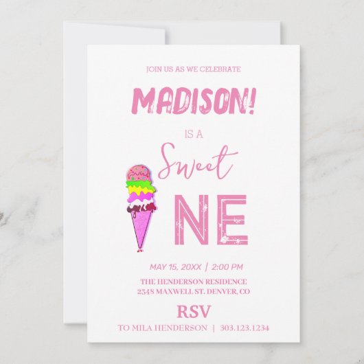 アイスクリームの虹の色 招待状 (正面)