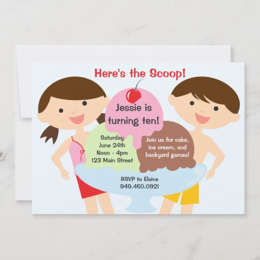 アイスクリームの誕生日のパーティの招待状 招待状 (正面)