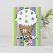 アイスクリームの誕生日の招待状のボタンを縫って下さい 招待状 (スタンド正面)