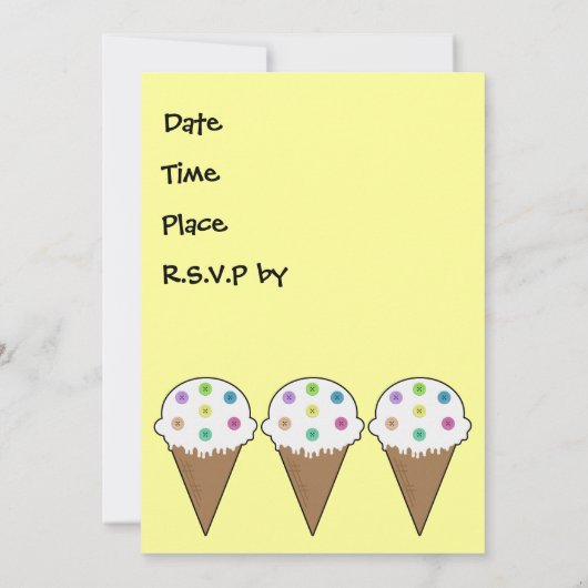 アイスクリームの誕生日の招待状のボタンを縫って下さい 招待状 (裏面)