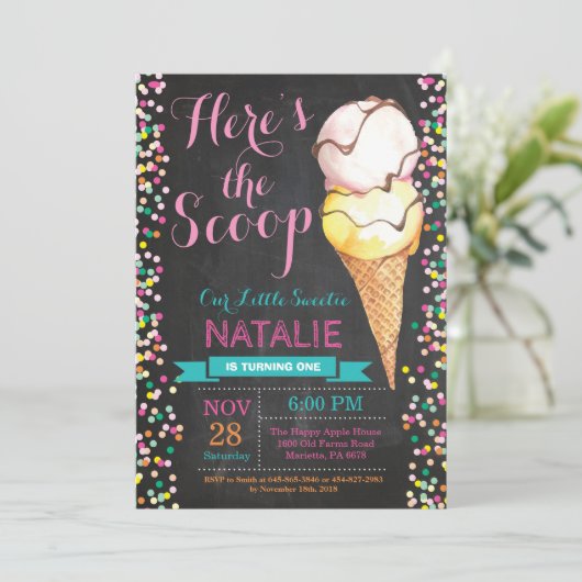 アイスクリームの誕生日の招待状の夏の黒板 招待状 (スタンド正面)