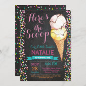 アイスクリームの誕生日の招待状の夏の黒板 招待状 (正面/裏面)