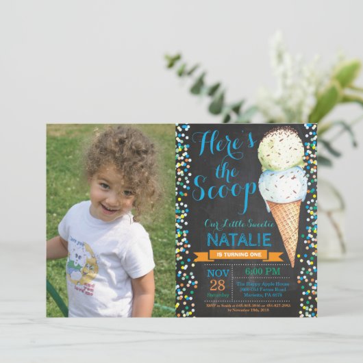 アイスクリームの誕生日の招待状の夏の黒板 招待状 (スタンド正面)