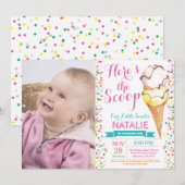 アイスクリームの誕生日の招待状の夏 招待状 (正面/裏面)