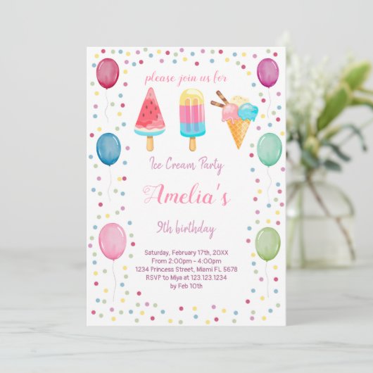 アイスクリームの誕生日の招待状 招待状 (スタンド正面)