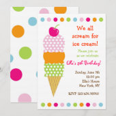 アイスクリームの誕生日パーティーの招待状 招待状 (正面/裏面)