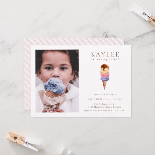 アイスクリームの誕生日パーティー写真招待状 招待状 (正面/裏面インサイチュ)