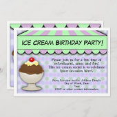 アイスクリームの誕生日パーティー・パステルカラーの日除けサンデー 招待状 (正面/裏面)