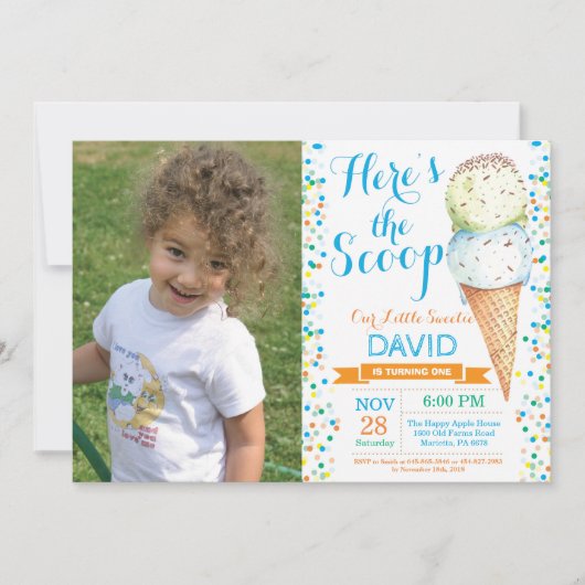 アイスクリームの誕生日パーティー 夏 招待状 (正面)