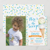 アイスクリームの誕生日パーティー 夏 招待状 (正面/裏面)