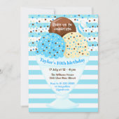 アイスクリームの誕生日パーティー 青 招待状 (正面)