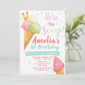 アイスクリームの誕生日招待状。スイートなサプライズ 招待状 (スタンド正面)