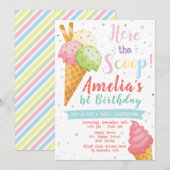 アイスクリームの誕生日招待状。スイートなサプライズ 招待状 (正面/裏面)