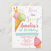 アイスクリームの誕生日招待状。甘いお祝い 招待状 (正面/裏面)