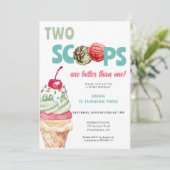 アイスクリームの誕生日招待状　２つのスコップ 招待状 (スタンド正面)