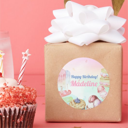 アイスクリームの誕生日 ラウンドシール (パーティー)