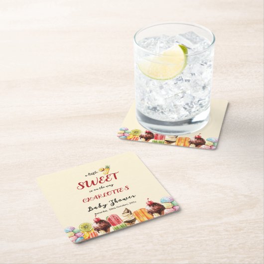 アイスクリームの赤ちゃんシャワーの途中に少し甘い スクエアペーパーコースター (インサイチュ)