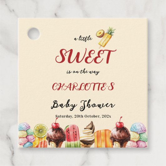 アイスクリームの赤ちゃんシャワーの途中に少し甘い フェイバータグ (正面)