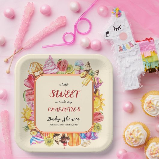 アイスクリームの赤ちゃんシャワーの途中に少し甘い ペーパープレート (パーティー)