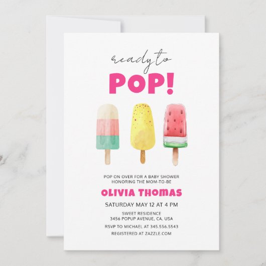 アイスクリームの赤ちゃんポップ・アートののシャワーに準備したピンクの夏 招待状 (正面)