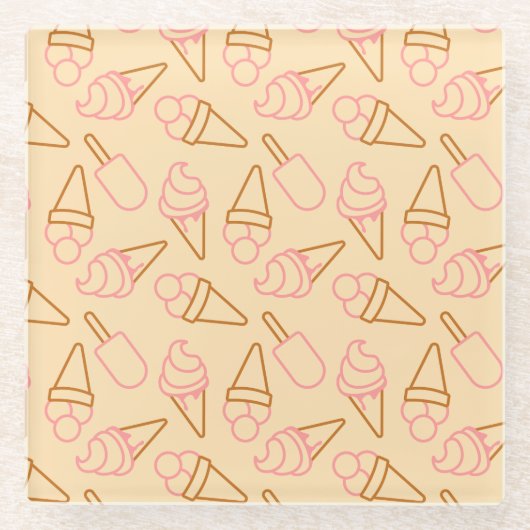 アイスクリームの輪郭がかわいい夏の食べ物 ガラスコースター (正面)