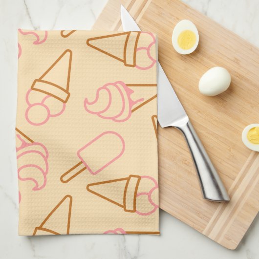 アイスクリームの輪郭がかわいい夏の食べ物 キッチンタオル (四つ折り)