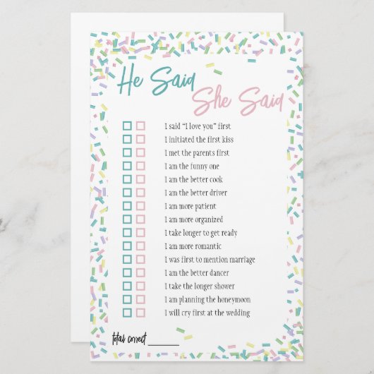 アイスクリームの飾りを使った「彼が言った、彼女が言った」ゲーム 便箋 (正面/裏面)