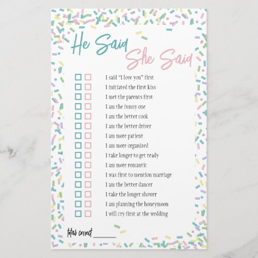 アイスクリームの飾りを使った「彼が言った、彼女が言った」ゲーム 便箋 (正面)