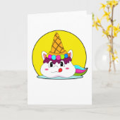 アイスクリームの cone を持つユニコーン カード (黄色い花)