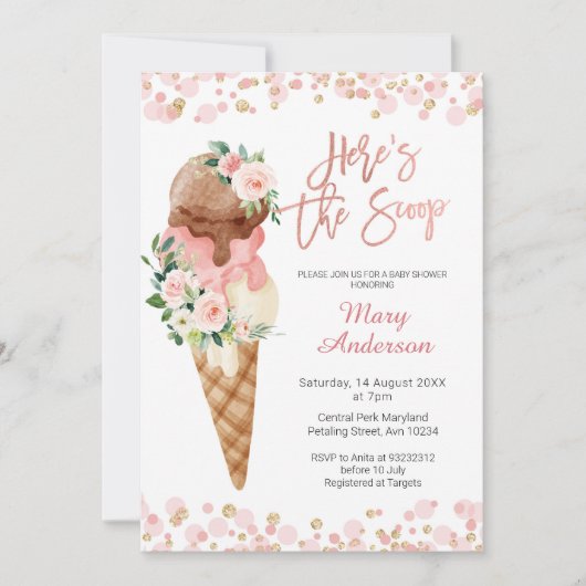 アイスクリームはこちらスクープ赤ちゃんシャワー招待状 招待状 (正面)
