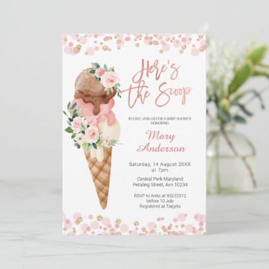 アイスクリームはこちらスクープ赤ちゃんシャワー招待状 招待状 (スタンド正面)
