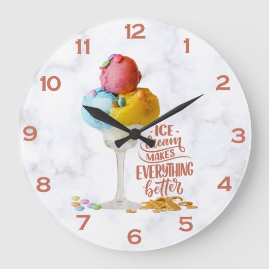 アイスクリームは全てをより良いミニマリストにする ラージ壁時計 (正面)