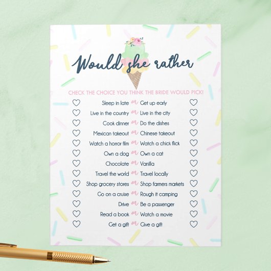 アイスクリームは彼女はむしろブライダルシャワーのゲームパック ノートパッド