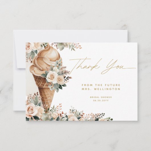 アイスクリームをすくった フローラル ボヘミアンブライダルシャワー サンキューカード (正面)
