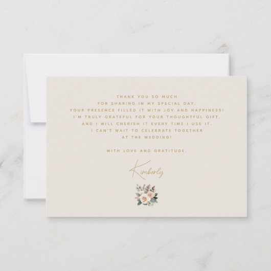 アイスクリームをすくっておしゃれに飾った フローラル ボヘミアンブライダルシャワー サンキューカード (裏面)