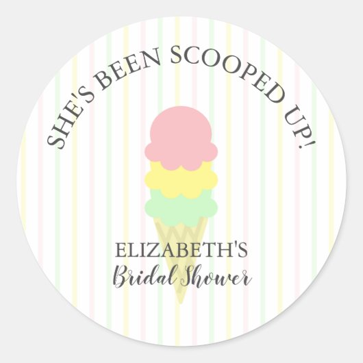 アイスクリームをすくわれた ブライダルシャワー ラウンドシール (正面)