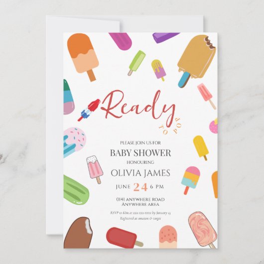 アイスクリームをテーマにしたベビーシャワー 招待状 (正面)