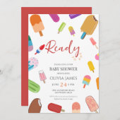 アイスクリームをテーマにしたベビーシャワー 招待状 (正面/裏面)