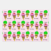 アイスクリームをテーマにした誕生日パーティラッピング紙彼女 ラッピングペーパーシート (正面3)