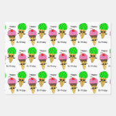 アイスクリームをテーマにした誕生日パーティー ラッピングペーパーシート (正面3)