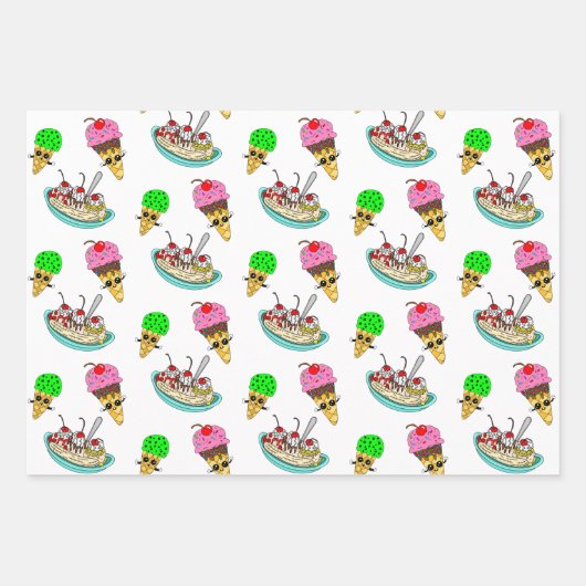 アイスクリームをテーマにした誕生日パーティー ラッピングペーパーシート (正面)