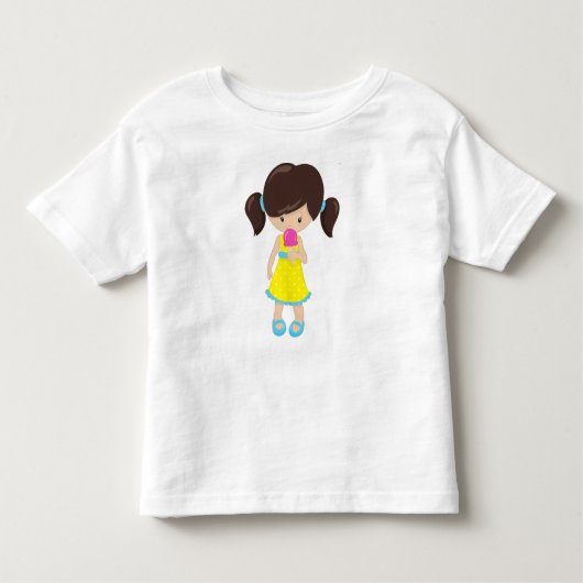 アイスクリームを付けた女の子、かわいい女の子、茶色の髪 トドラーTシャツ (正面)