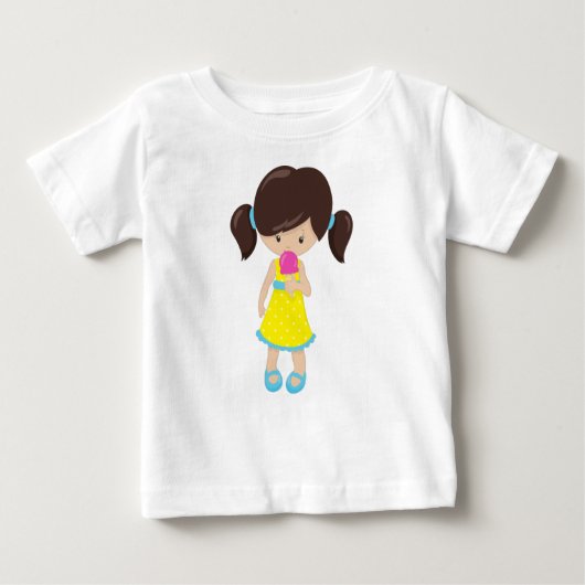 アイスクリームを付けた女の子、かわいい女の子、茶色の髪 ベビーTシャツ (正面)