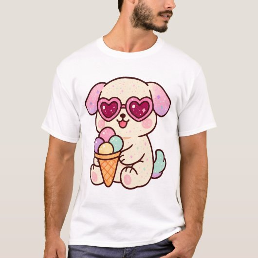 アイスクリームを持った子犬 Tシャツ (正面)