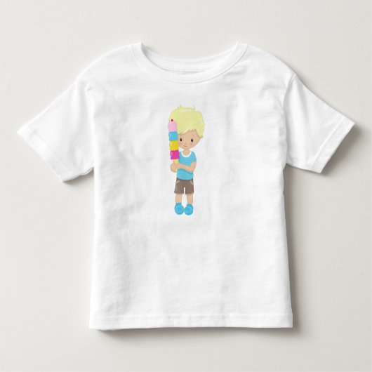 アイスクリームを持った金髪の少年、アイスコーン トドラーTシャツ (正面)