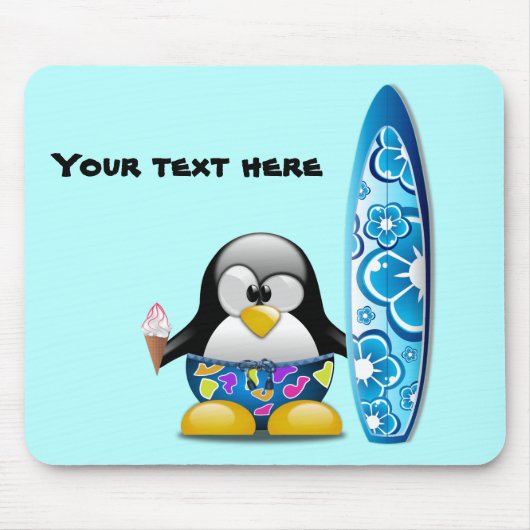 アイスクリームを持つサーファーのペンギン マウスパッド (正面)
