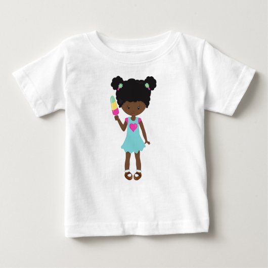 アイスクリームを持つ女の子，アフリカ系アメリカ人の女の子，ドレス ベビーTシャツ (正面)