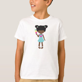 アイスクリームを持つ女の子，アフリカ系アメリカ人の女の子，ドレス Tシャツ