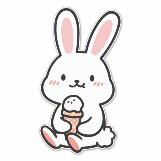 アイスクリームを添えたかわいいバニー シール (正面)