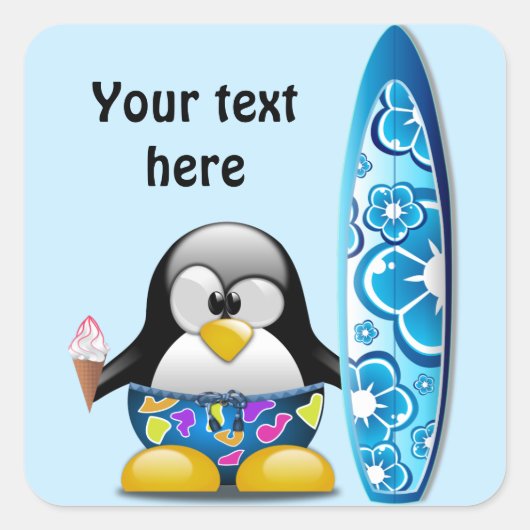 アイスクリームを添えたサーファーペンギン スクエアシール (正面)